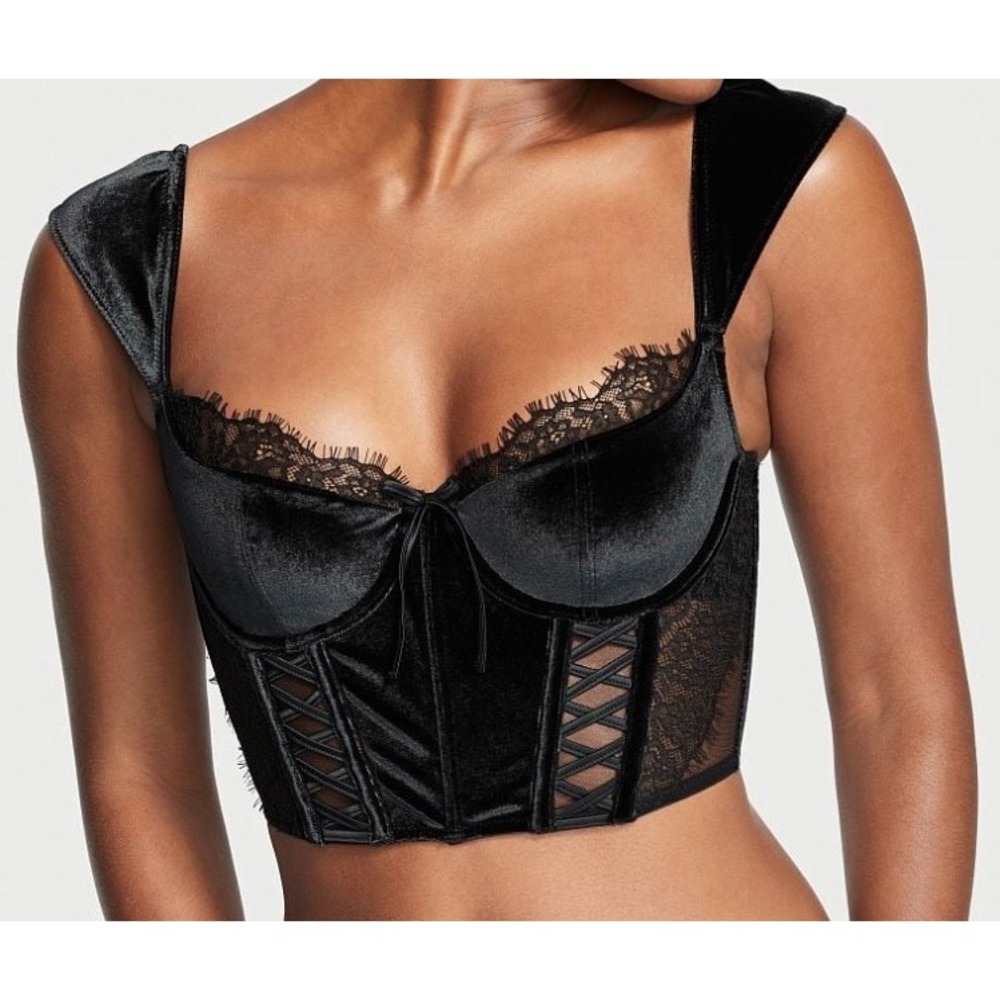 Victoria's Secret Dream Angels Lace and Velvet Cap Sleeve Corset Bra Top Size XS